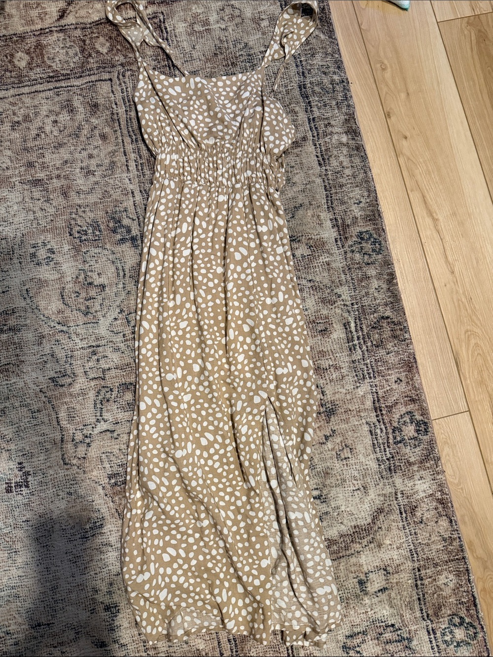 Women's Tan and White Polka Dot Maxi Dress